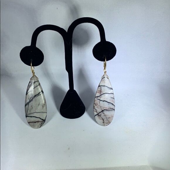 SIGRID large zebra jasper teardrop earrings - Picture 2 of 2